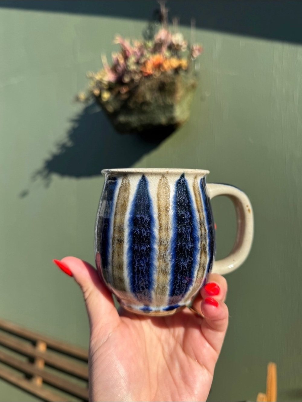 Artisan Ceramic Mug in Blue and Cream - Home Art Ceramics